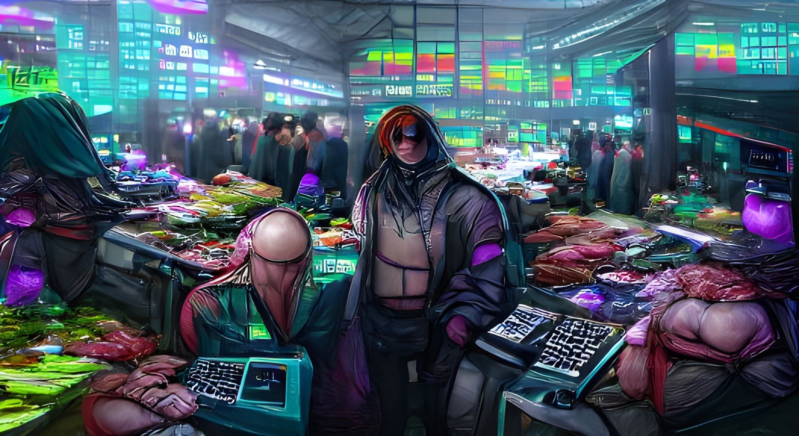 Vibrant Cyberpunk Market Scene