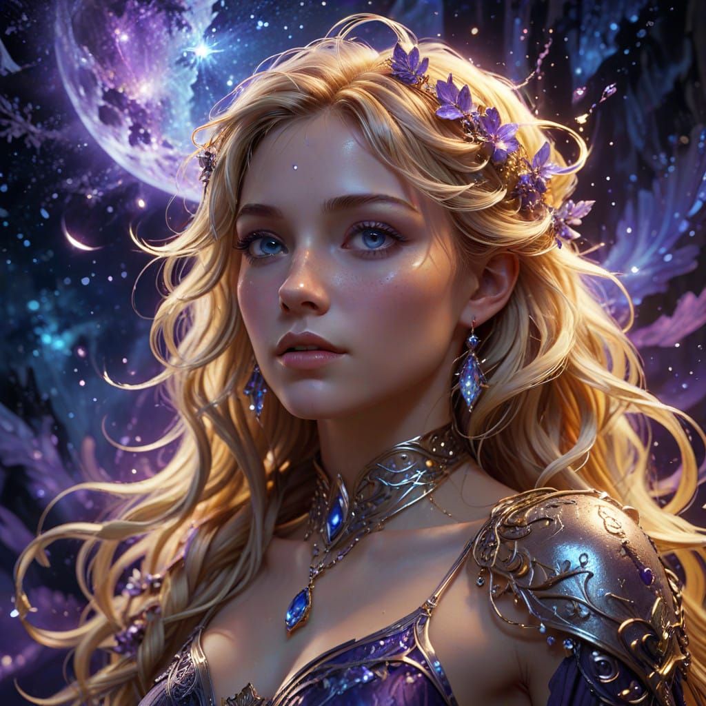Ethereal Woman in Celestial Aura, Dark Fantasy Concept Art