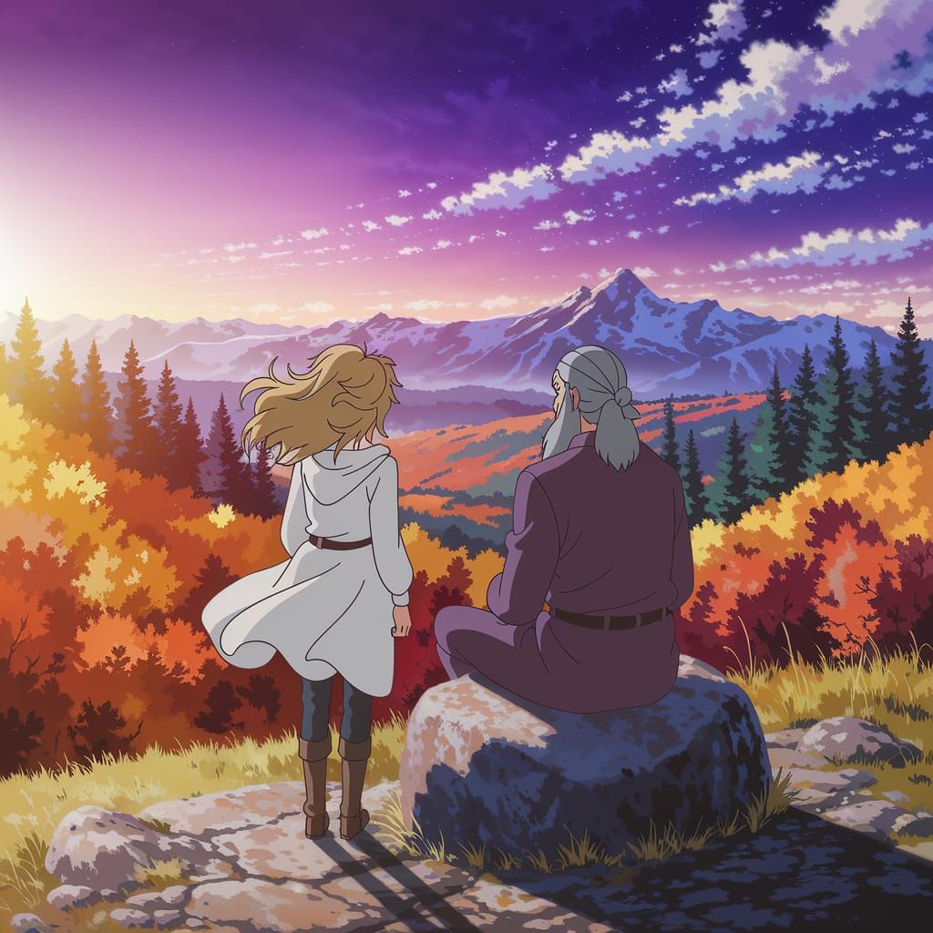 Anime Adventurer and Wizard in Autumn Valley
