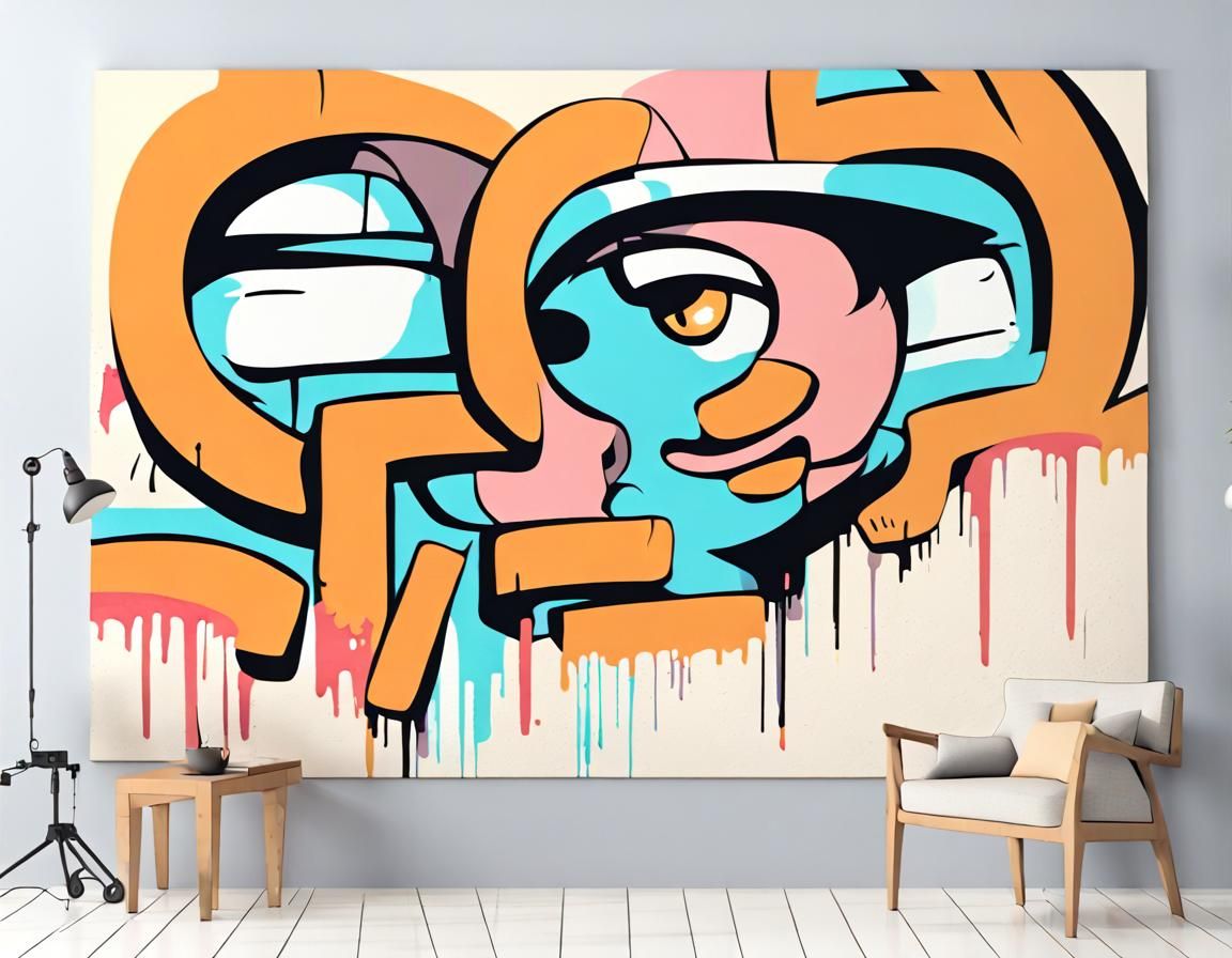 Graffiti Street Art on Brick Wall in Pastel Colors