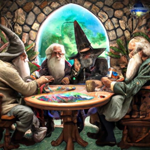 Wizards Playing Poker in Luminist Style
