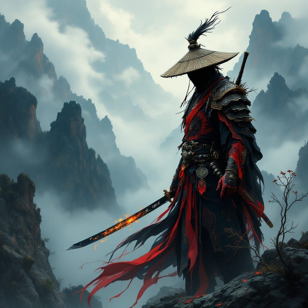 Intimidating Ronin Warrior in Traditional Chinese Attire