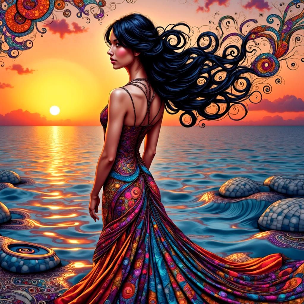 Hyperdetailed Klimt-Inspired Dreamscape with Bokeh Effects