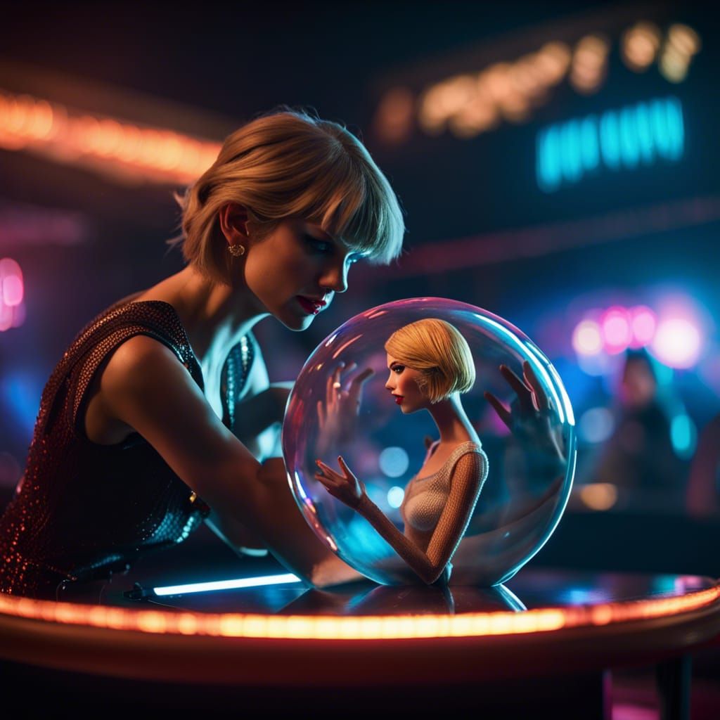 Taylor Swift string puppet inside a crystal ball