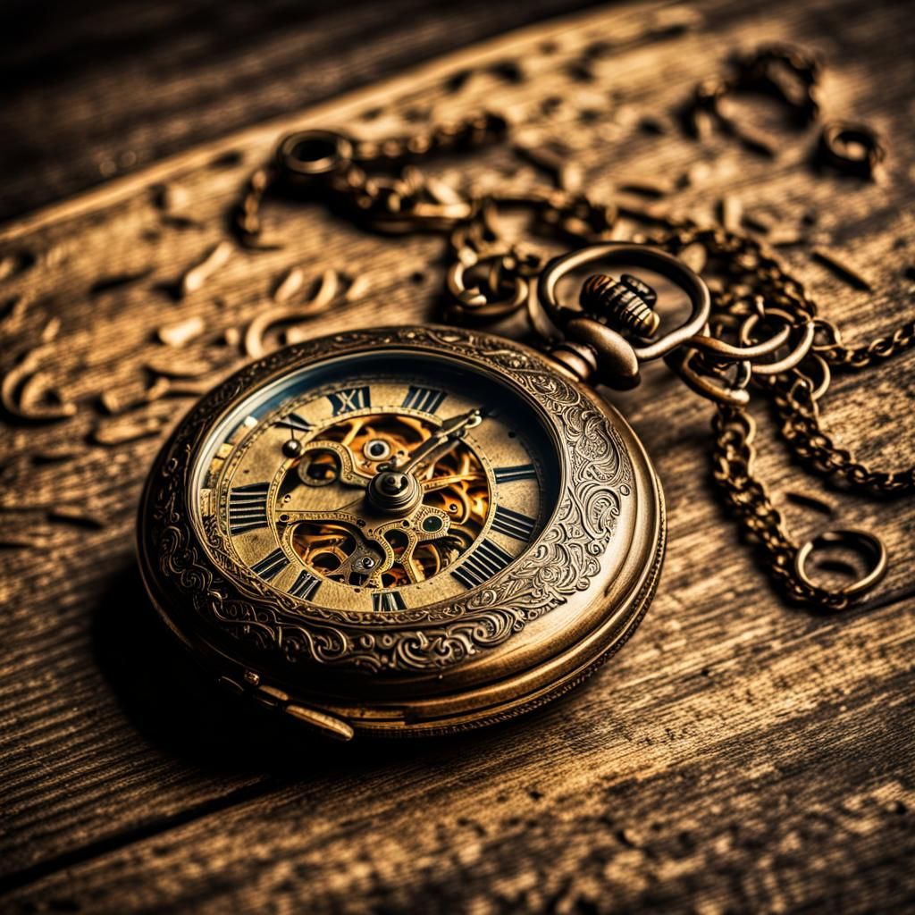 Antique Bronze Pocket Watch: Hyperrealistic Close-Up