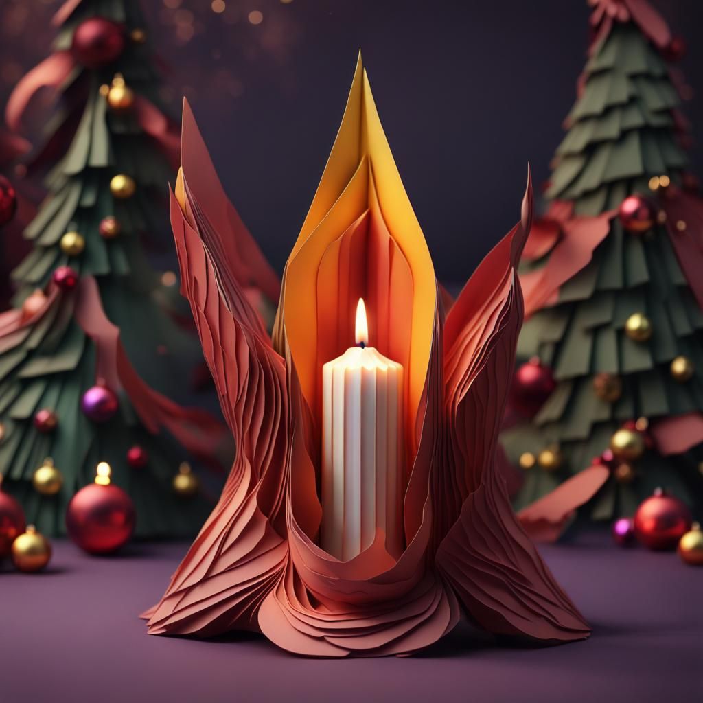 Paper Iris Folding Christmas Candle: Detailed Matte Painting