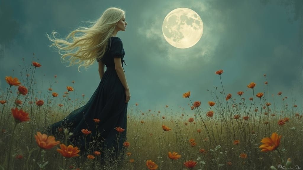 Ethereal Woman in Moonlight Digital Painting