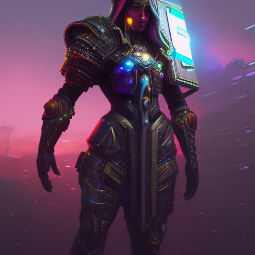 Cyberpunk Crystal Knight Digital Painting