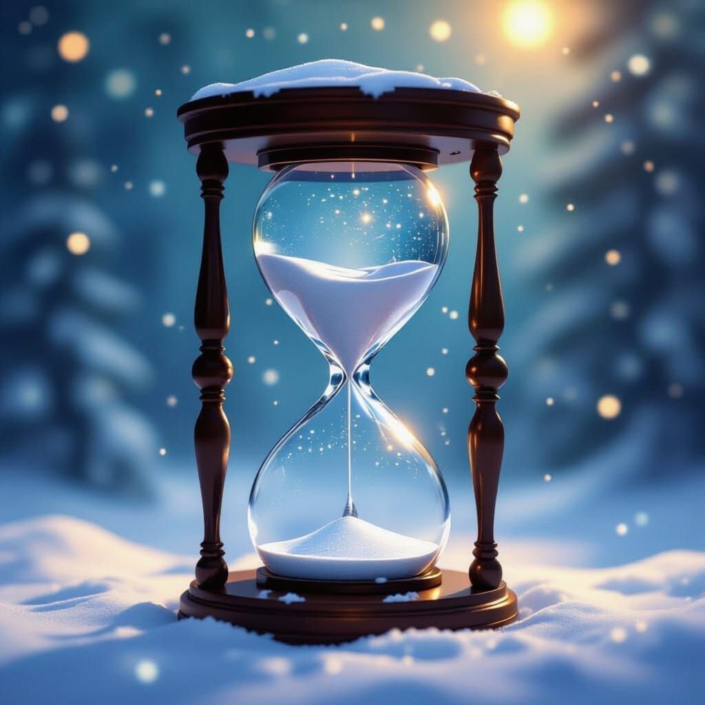 Christmas Hourglass with Snow Globe, Abstract Art