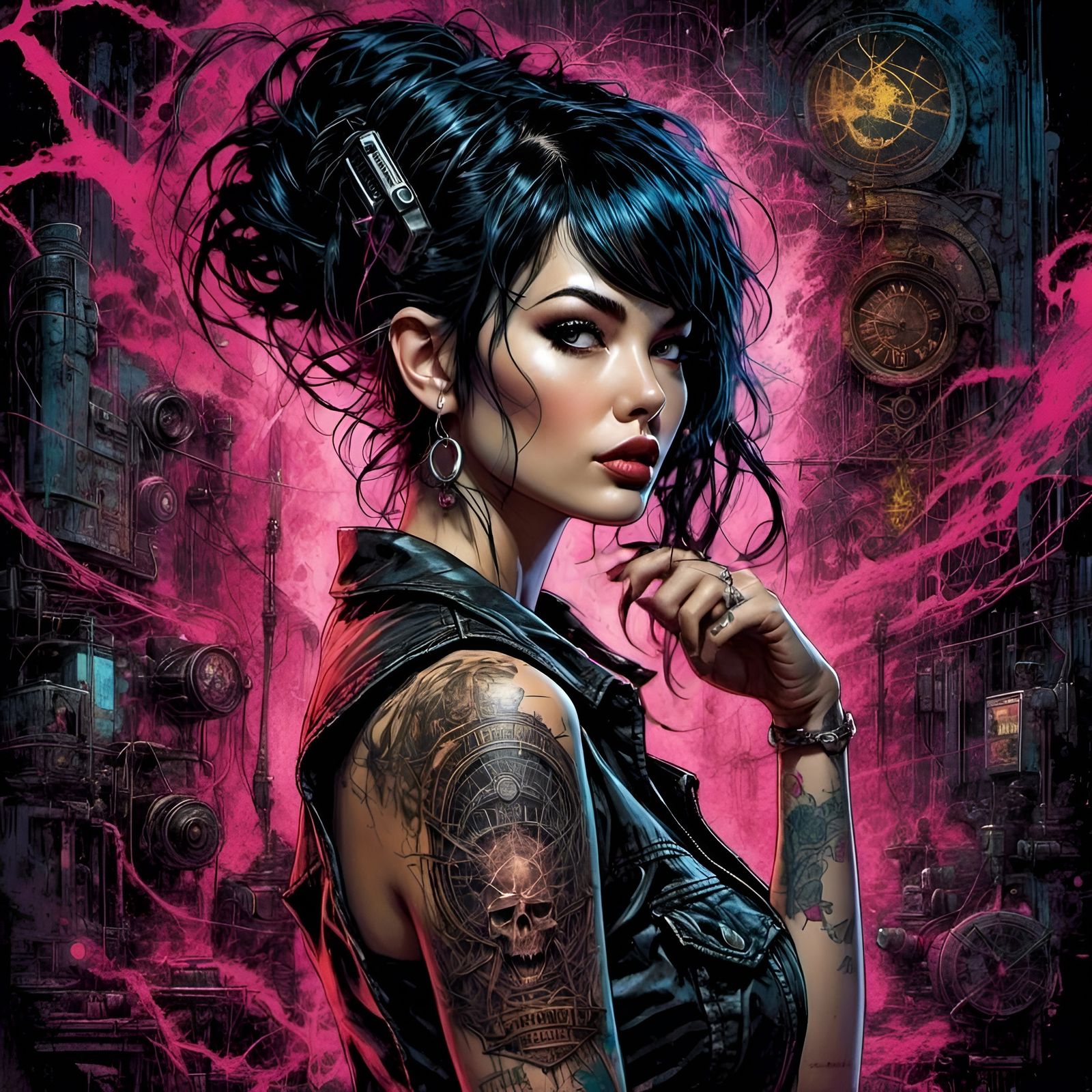 Retro Cyberpunk Pinup with Spiked Hair