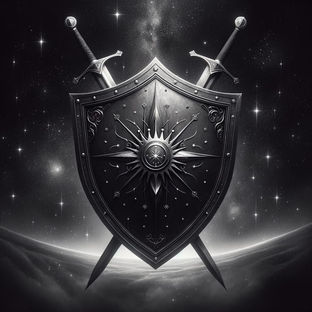 Crowned Shield in Shadowy Cosmic Expanse