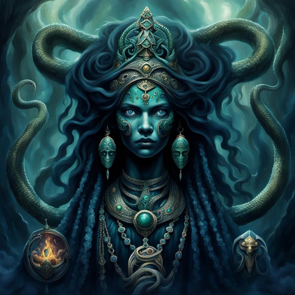 Serpent Priestesses in Occult Horror Style