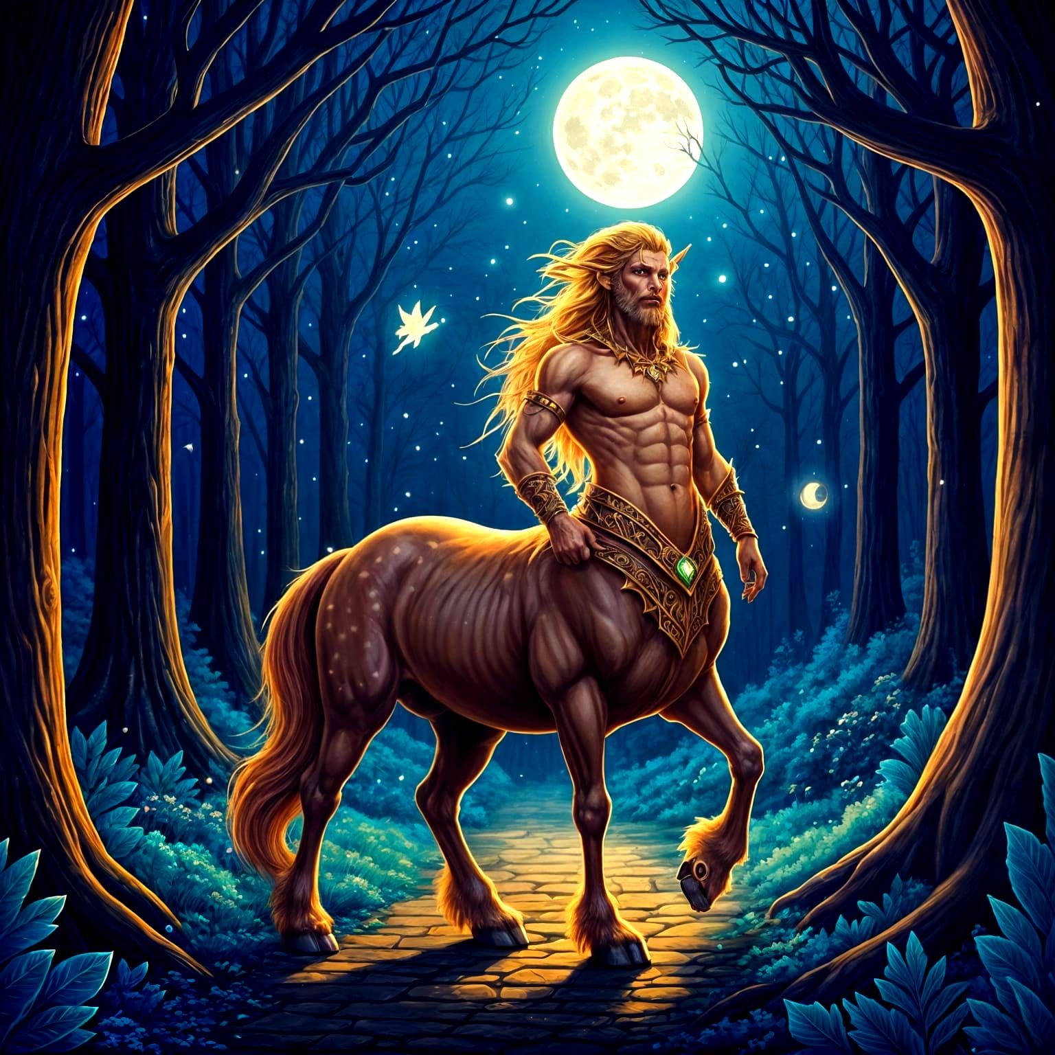 Epic Centaur Warrior in Moonlit Forest