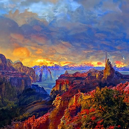 Grand Canyon Sunset in Romantic Impressionism Style