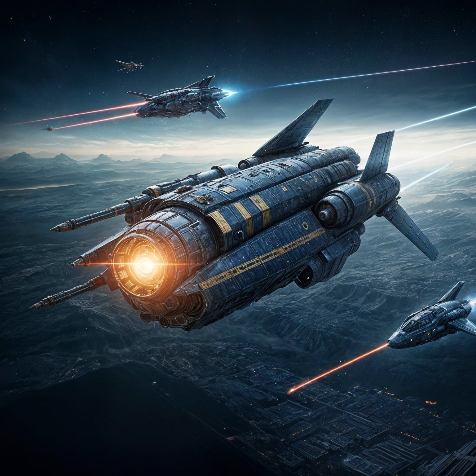 Epic Futuristic Spacecraft Chases Two Single Manned Ships in...
