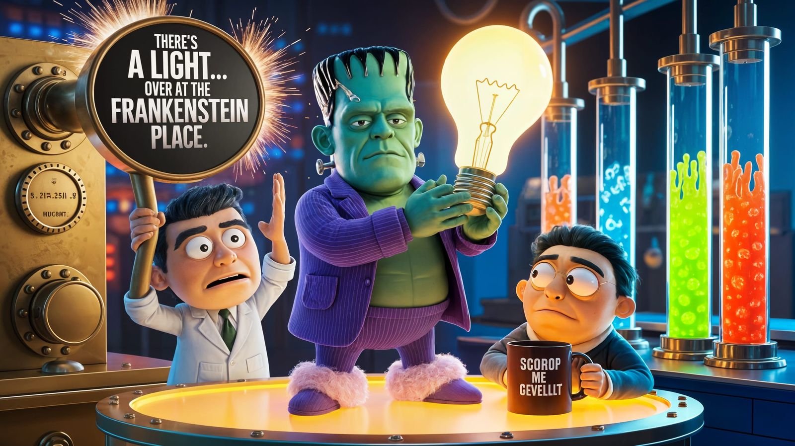 Frankenstein's Monster Celebrates a Bright Discovery in a Wh...