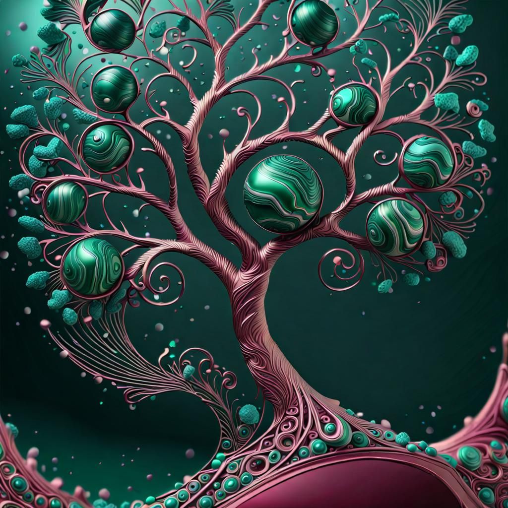 Fairytale Burgundy Tree with Confetti, in Art Nouveau Style
