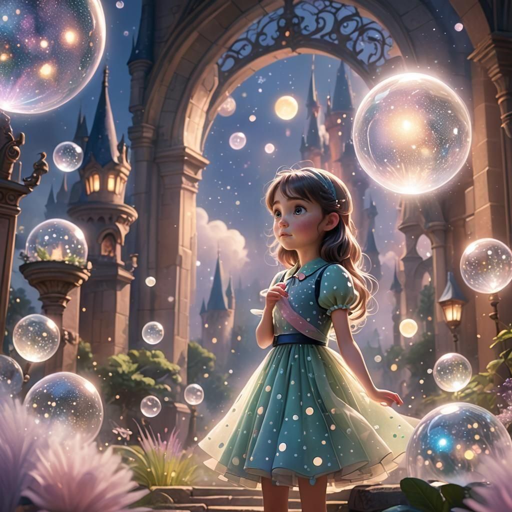Girl Gazing into Fantasy Orb: 3D Anime Art
