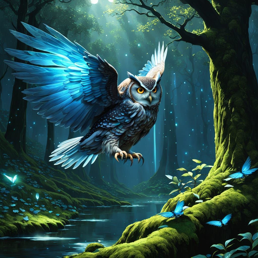 Mystical Jacynth Owl in Enchanted Forest