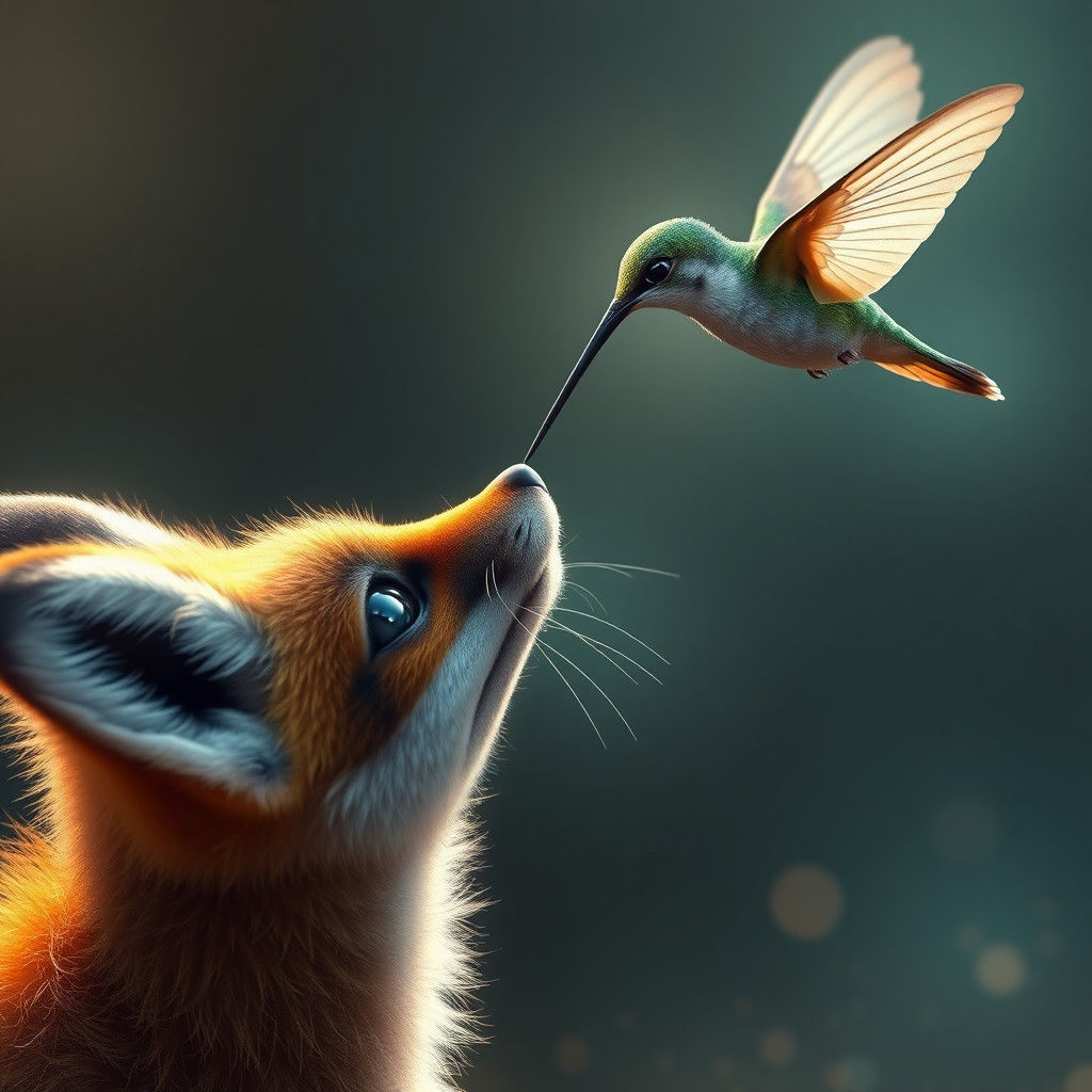 Fox and Hummingbird in Whimsical Light