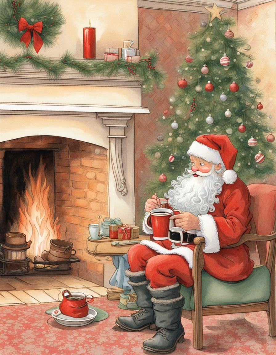 Santa Claus Coffee Break in Holly Hobbie Style