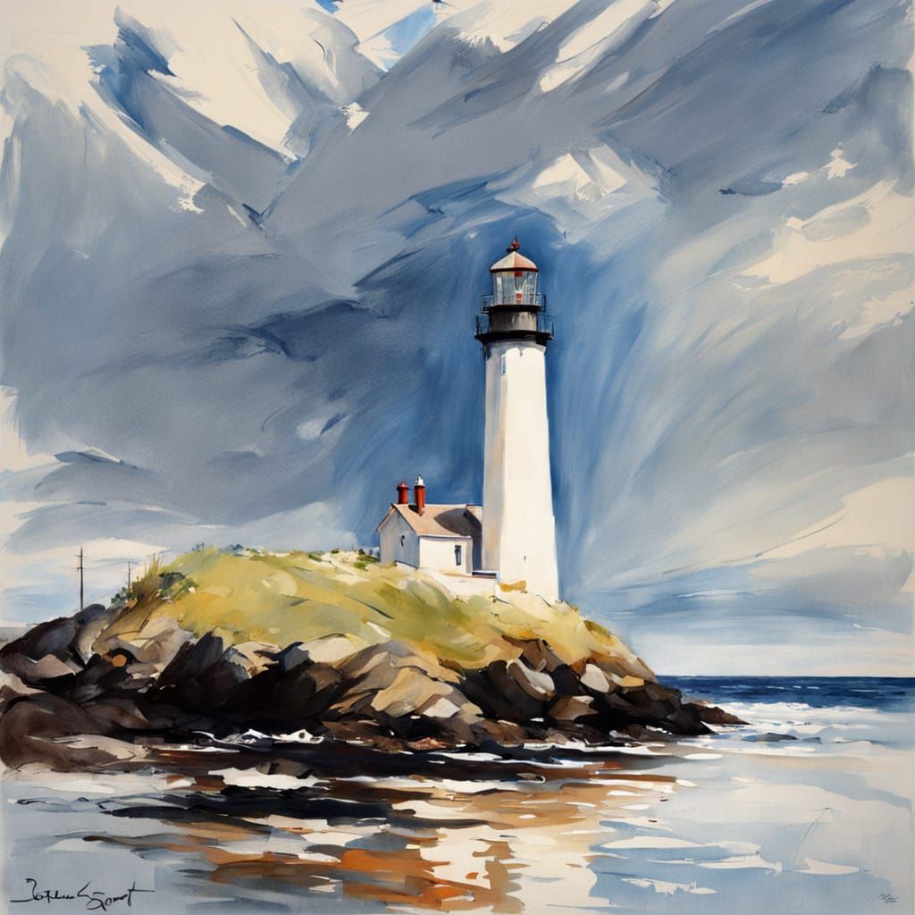 Mosscore Lighthouse in John Singer Sargent Style