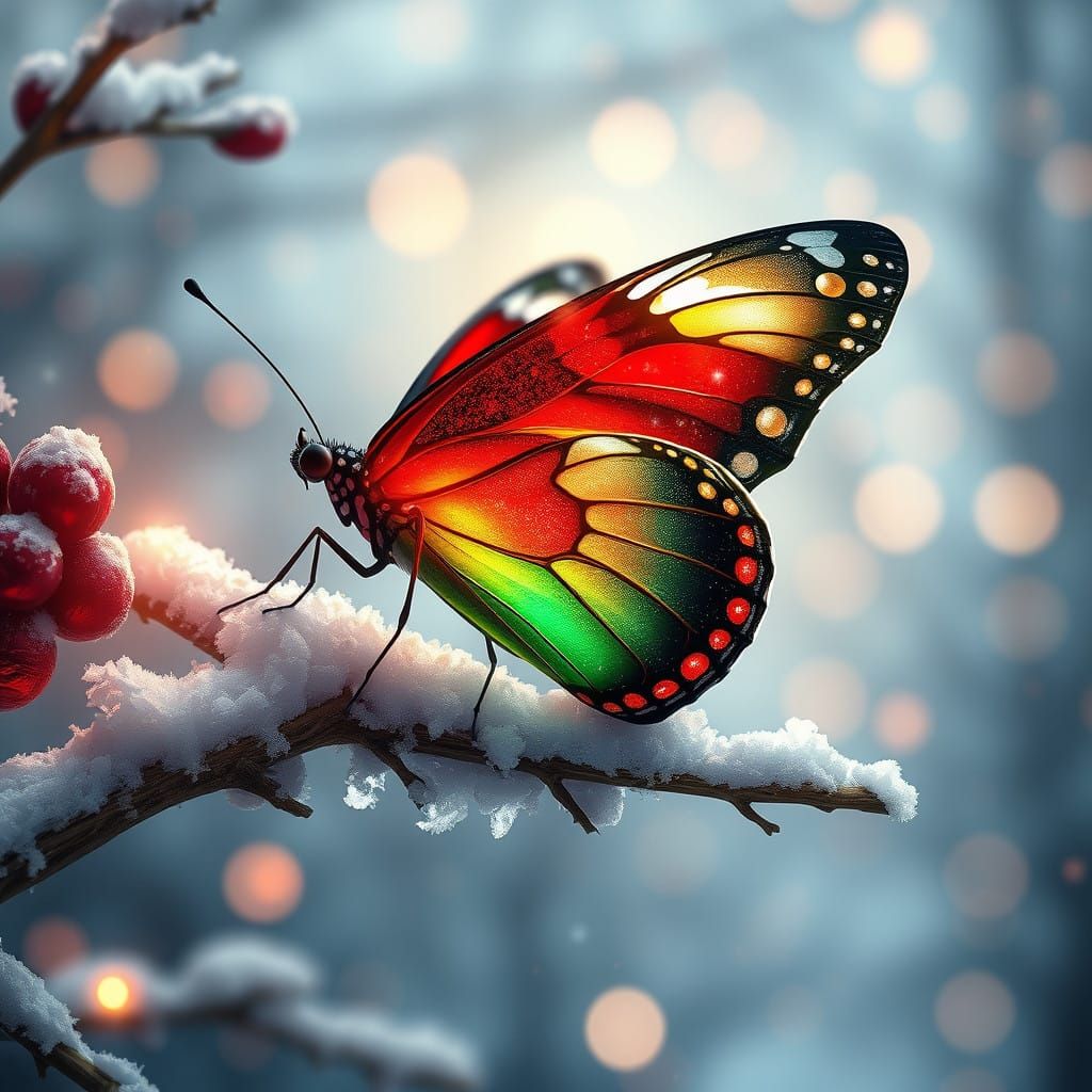 Magical Winter Wonderland Butterfly Portait in Triadic Color...