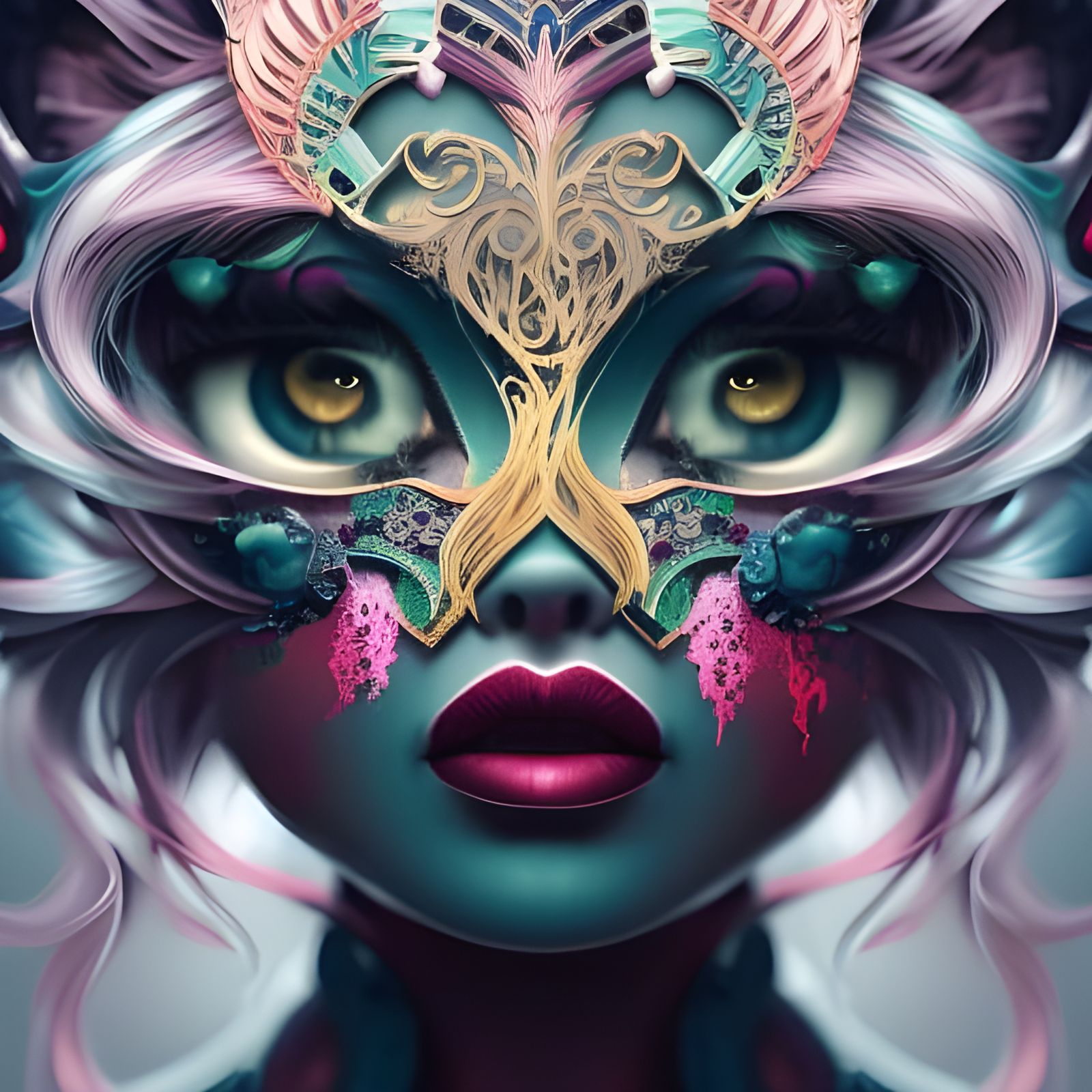 Steampunk Girl Portrait in Inkblot Style