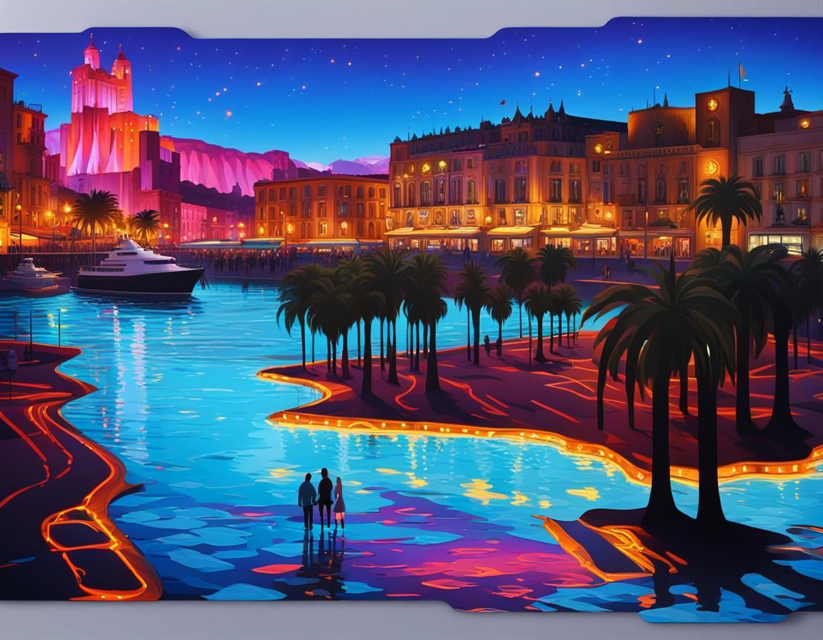 Surreal Sicily Nightlife with Hogwarts: Digital Art