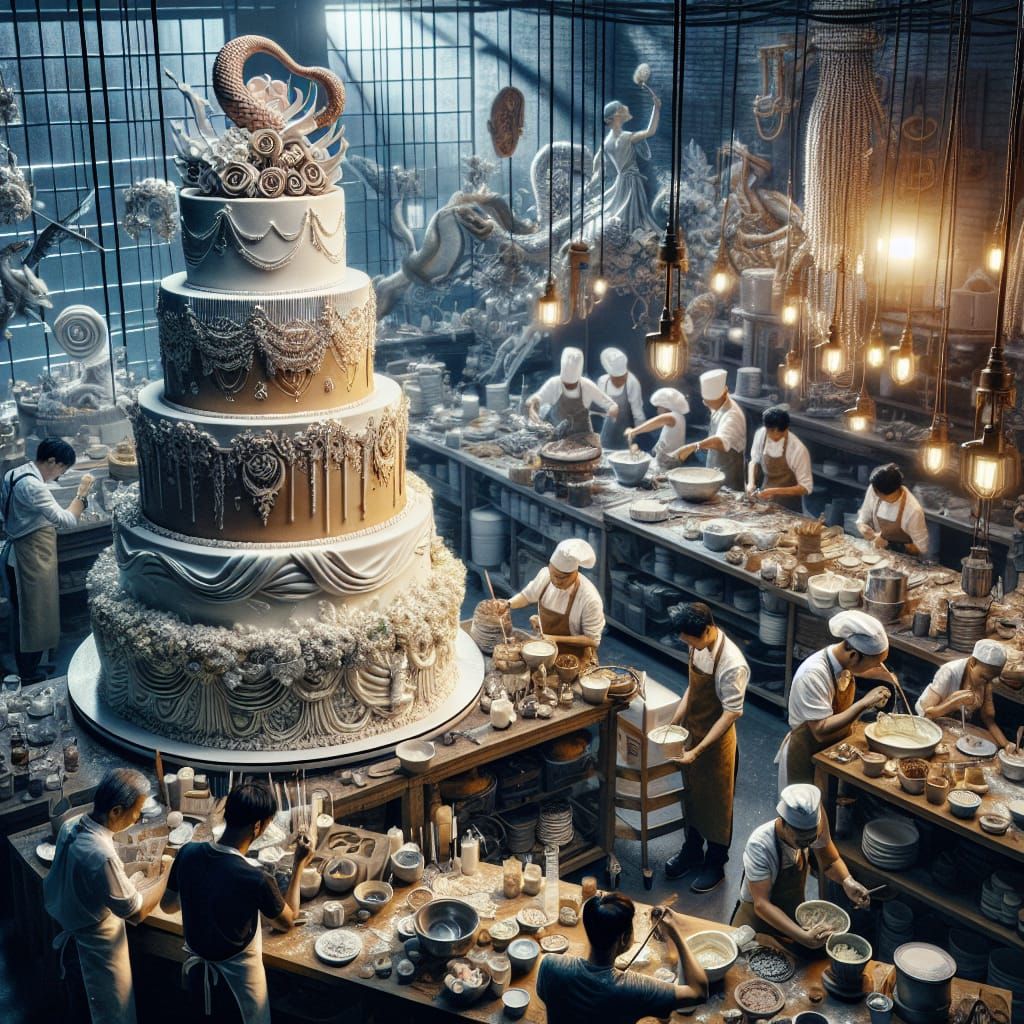 Bustling Bakery: Decorating a Grand Wedding Cake