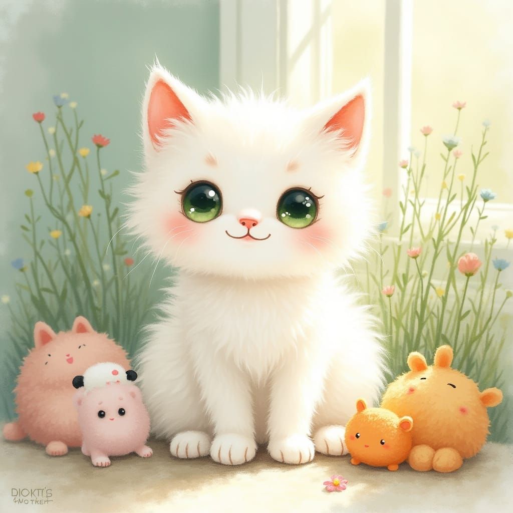 Whimsical Watercolor Cat in Pastel Paradise