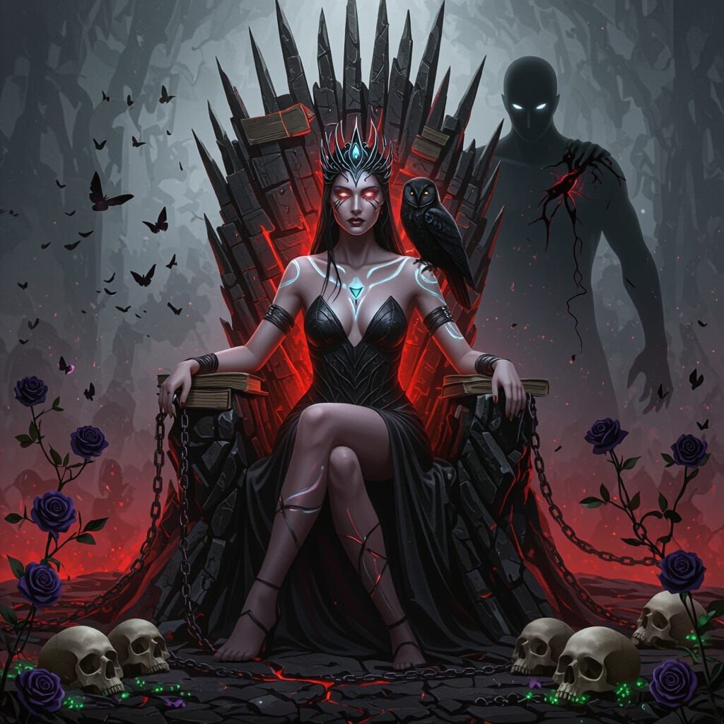 Gothic Goddess Queen on Ash Throne