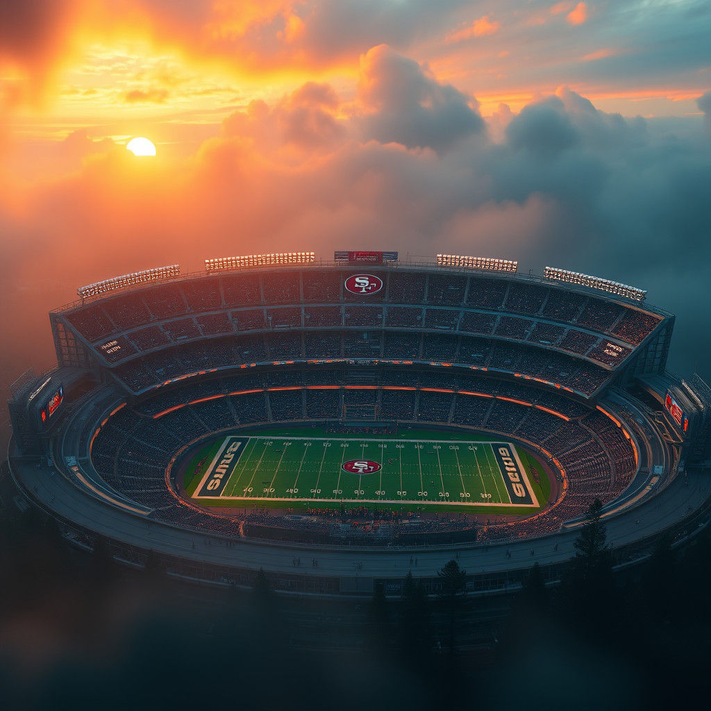 Futuristic 49ers Stadium at Sunset: Digital Art