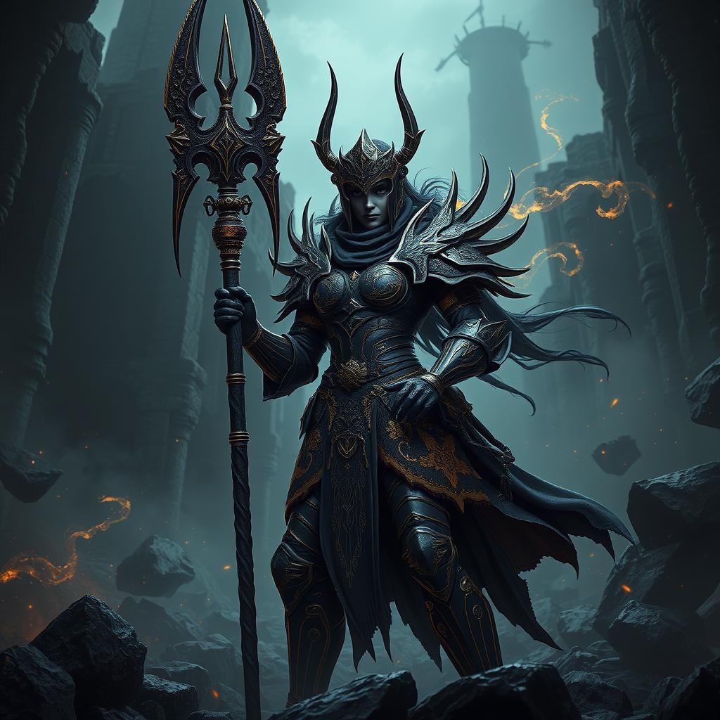 Gothic Woman Guard in Dark Macabre Ruins