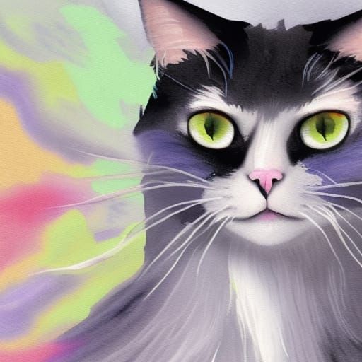 Pastel Goth Cat in Gouache Style