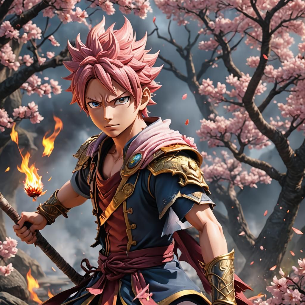 Anime Boy with Pyro Magic in Fantasy World