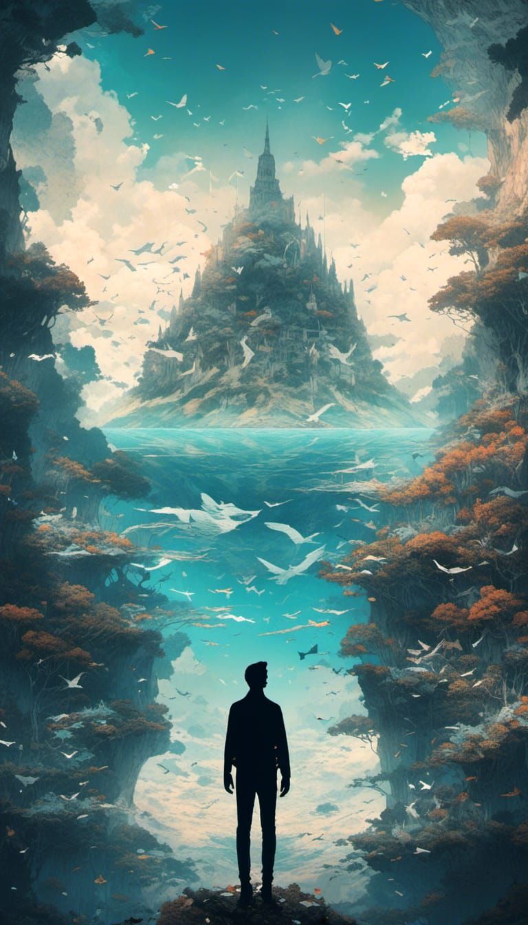 Double Exposure: Seaside Silhouette on Alien Planet