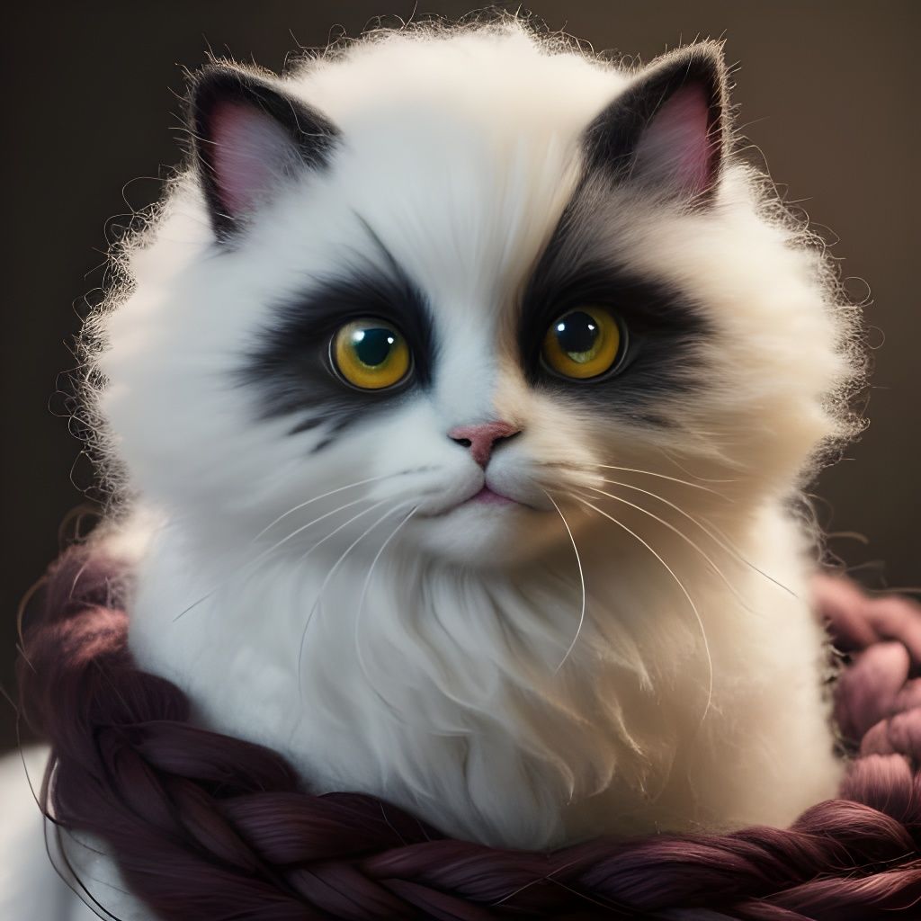 Realistic Wool Felted Puppet Cat in Intricate Studio Lightin...