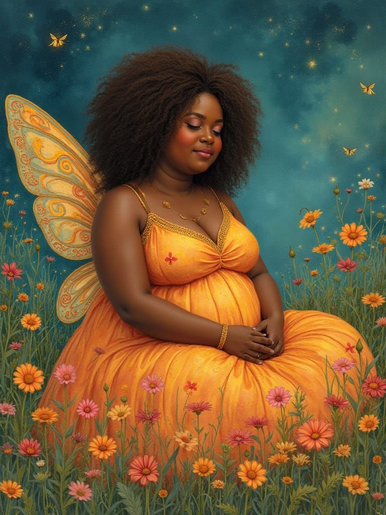 African American Fairy in Whimsical Meadow