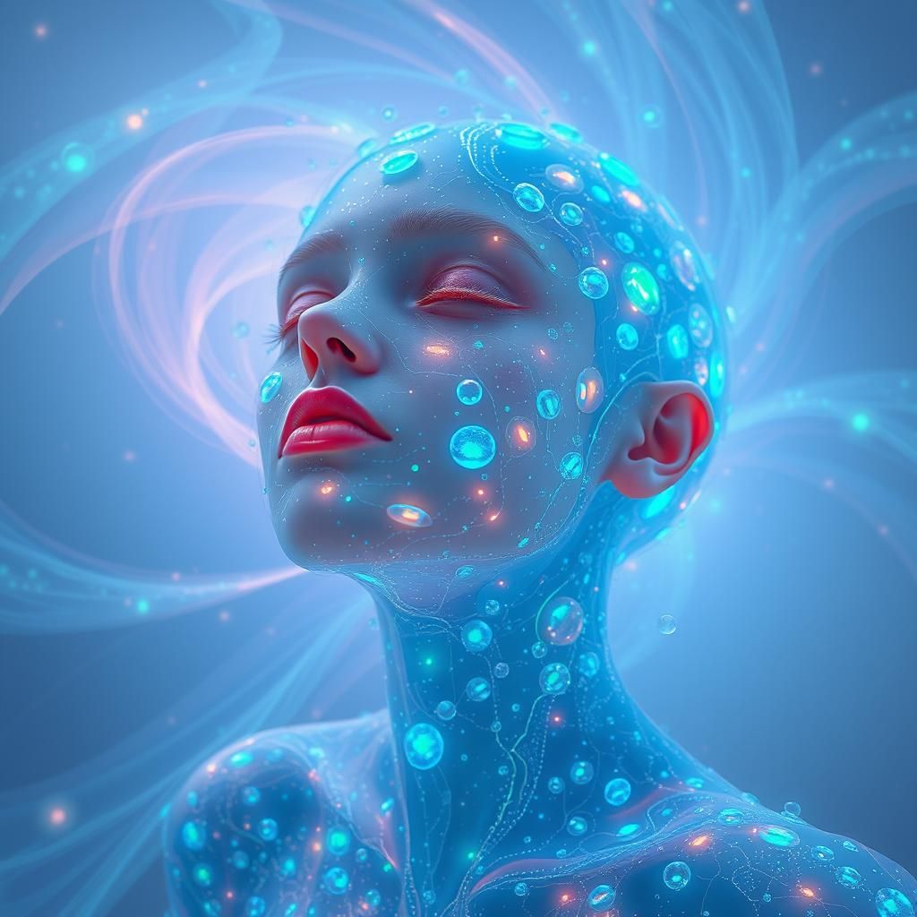 Ethereal Being with Iridescent Cells in Biomorphic Style