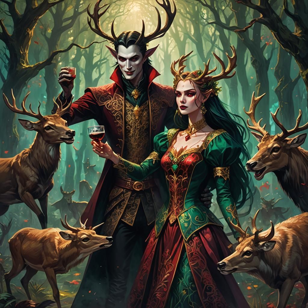 Vampire Dance in Emerald Forest, Fantasy Art