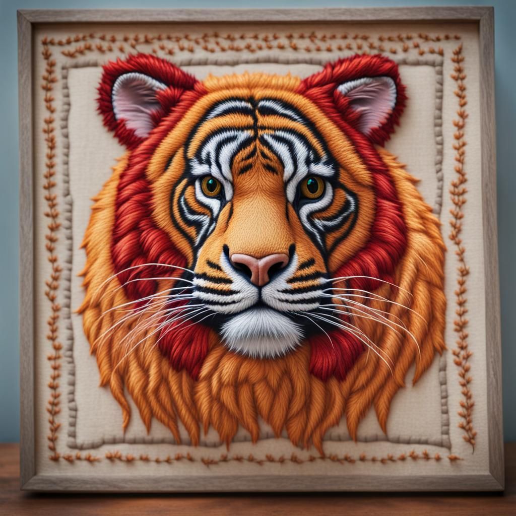 3D Embroidered Animal Wall Hanging in Sharp Focus