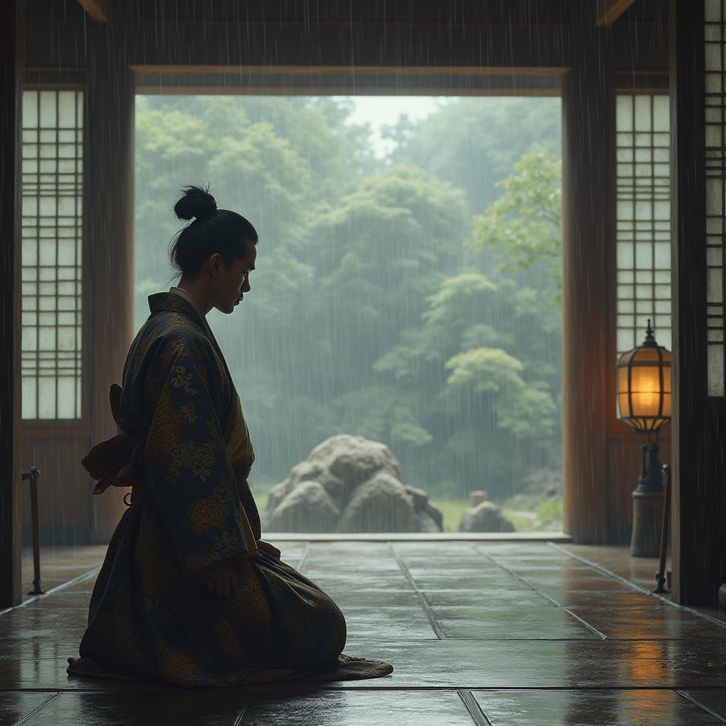 Japanese Man in Temple: Hyper-Realistic Portrait