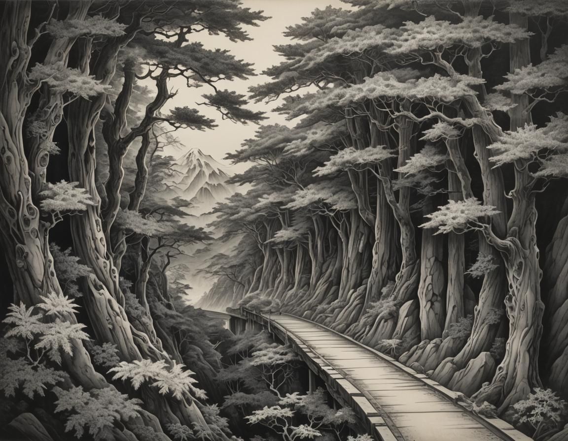 Monochromatic Charcoal Road to the Deep North