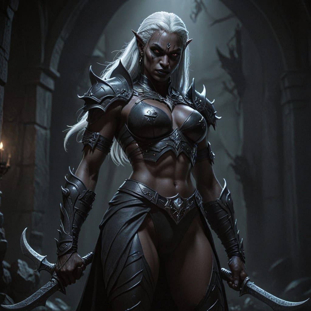 Beastly Drow Muscle Mommy in Dark Fantasy Style