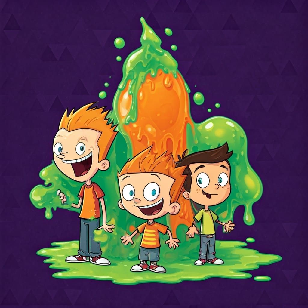 Nickelodeon Characters with Purple Triangles and Slime