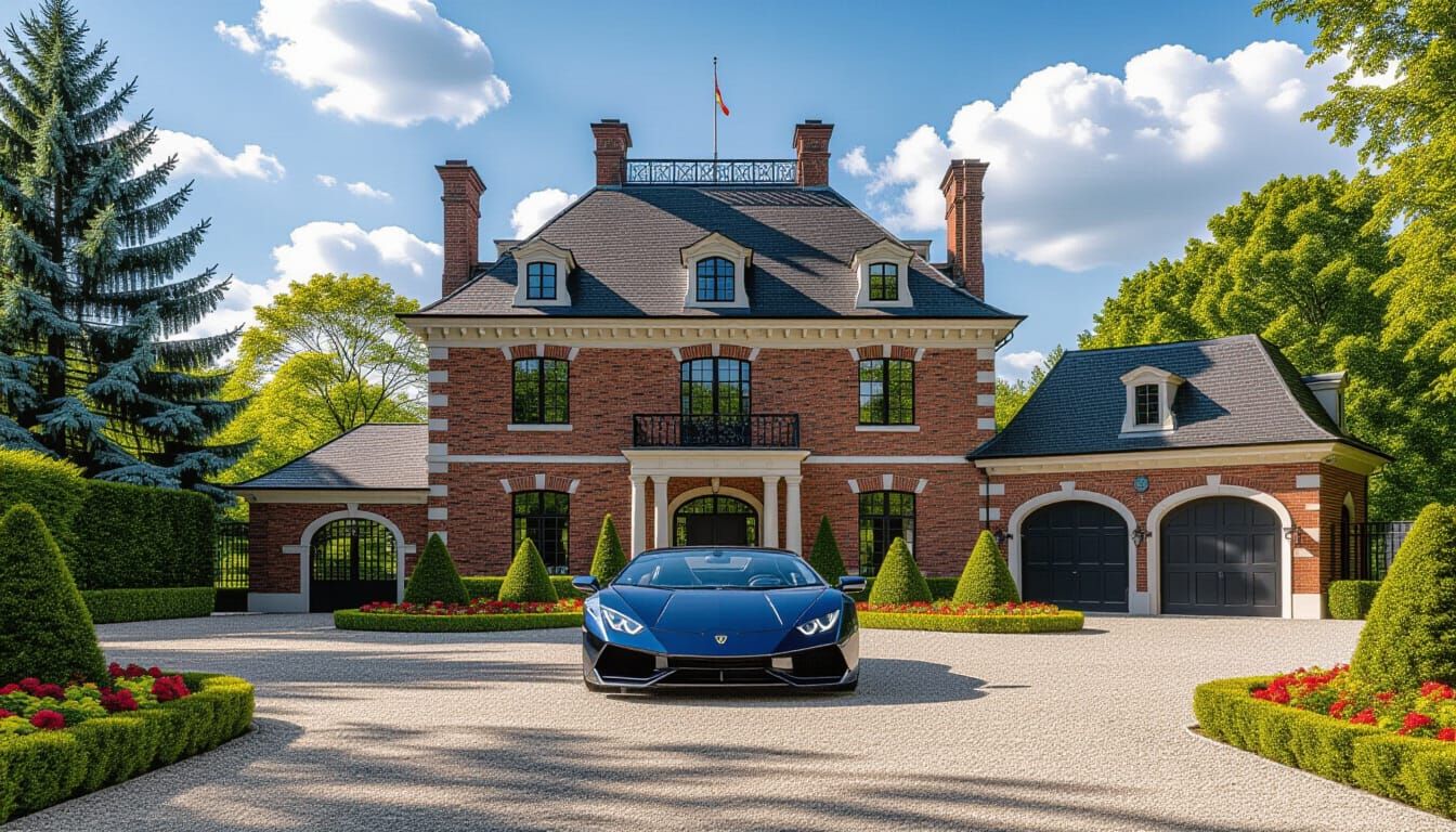 Victorian Chateau with Lamborghini in Summer