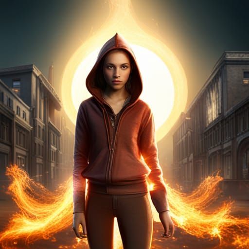 Girl with Fire Magic in Urban Fantasy Art