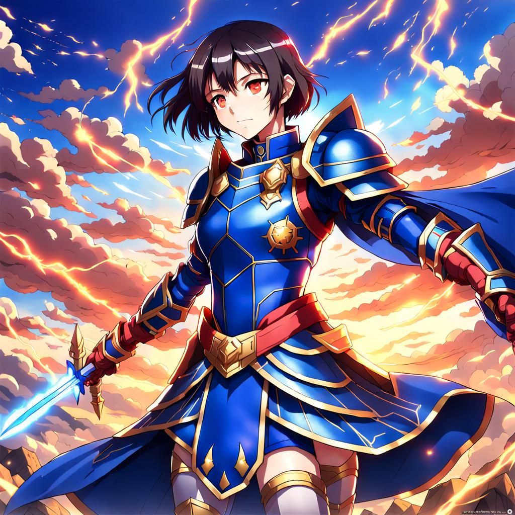 Anime Female Warrior in Royal Blue Armor
