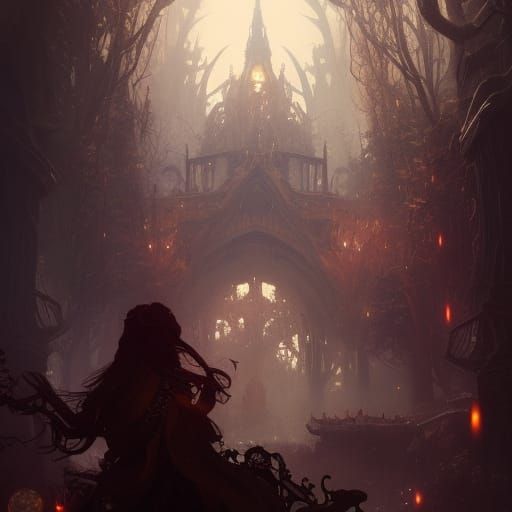 Dark Fantasy Wonderland Concept Art in Art Nouveau Style